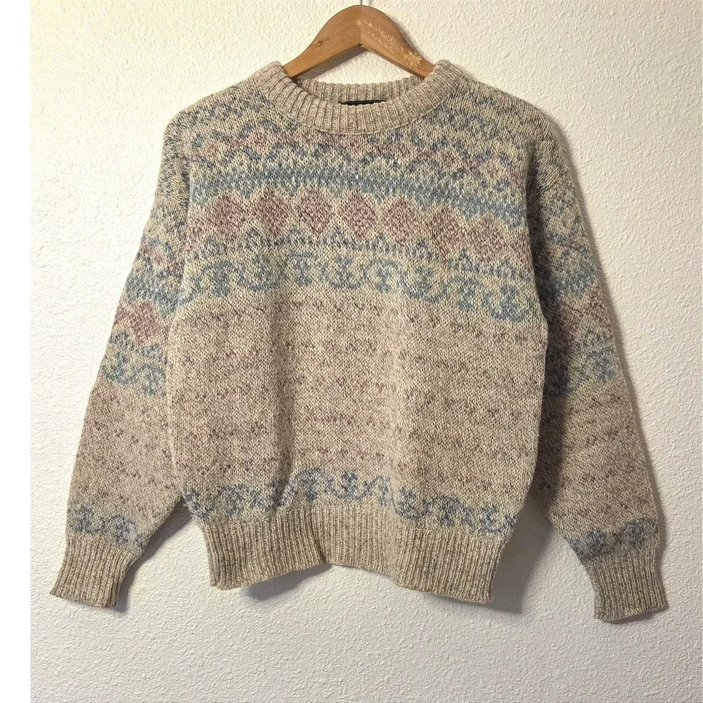 Vintage Eddie Bauer Wool Fair Isle Knit Sweater 1990s Granola Heritage Medium‎